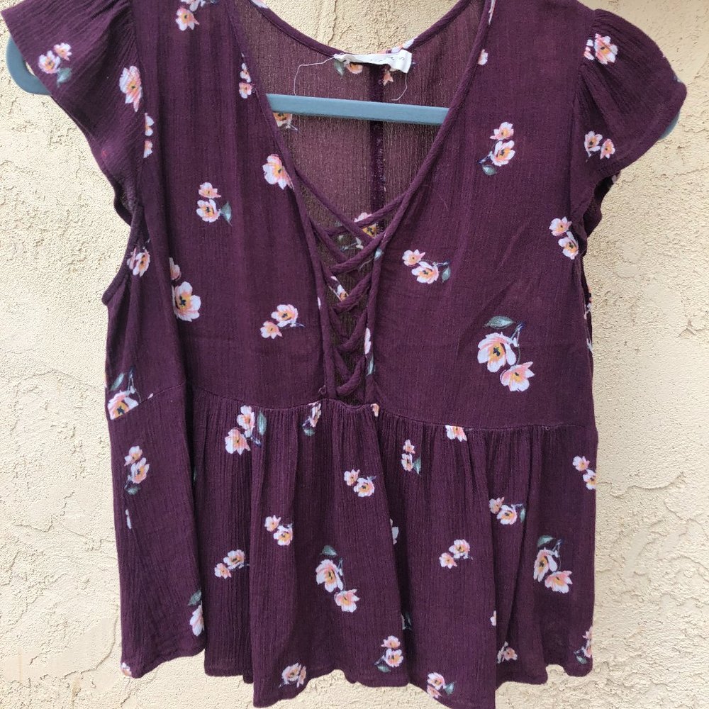 Chloe + Katie Maroon Floral Top